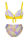 This Yellow 1960s Plant Prints Halter Bow Swimsuit carries 1960s vacation dreams in every stitch