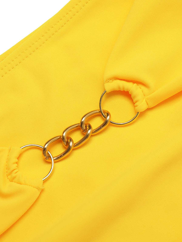 Yellow 1960s Spaghetti Strap Backless Solid Swimsuit — because 1960s glamour never goes out of style