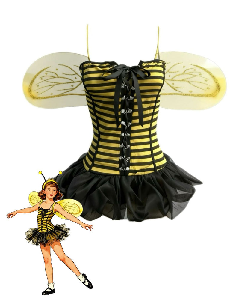 Yellow 1960s Striped Bee Cosplay Costume Set - vintage fashion, retro style