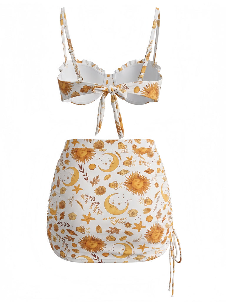 Yellow 1970s Bikini Set Cover Up 3PCS, vintage swimsuit, pin-up swimwear - perfect for women who love vintage and retro fashion