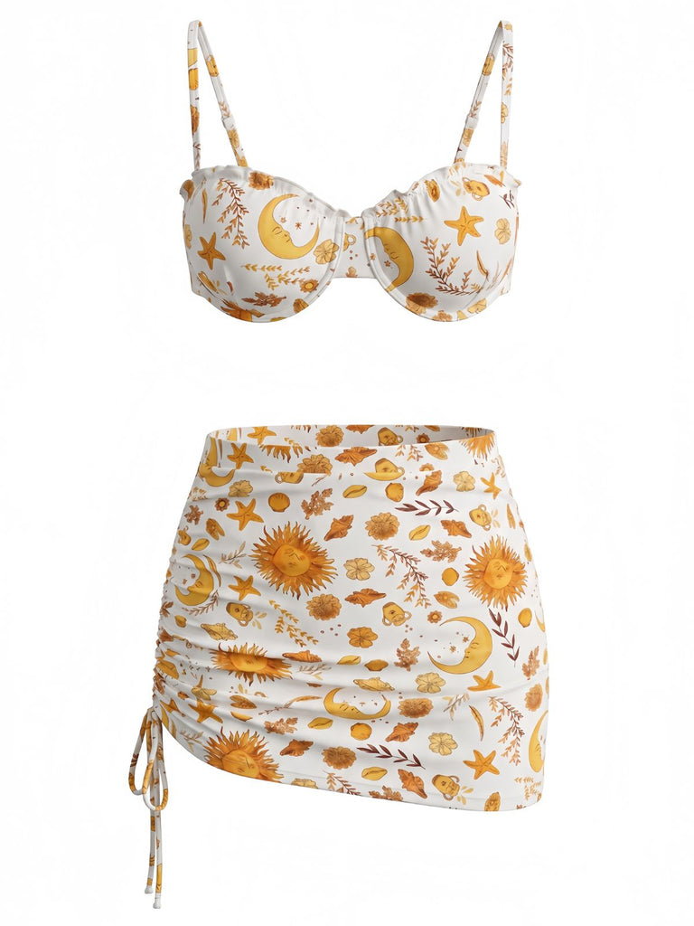 Yellow 1970s Bikini Set Cover Up 3PCS, vintage swimsuit, pin-up swimwear - perfect for women who love vintage and retro fashion
