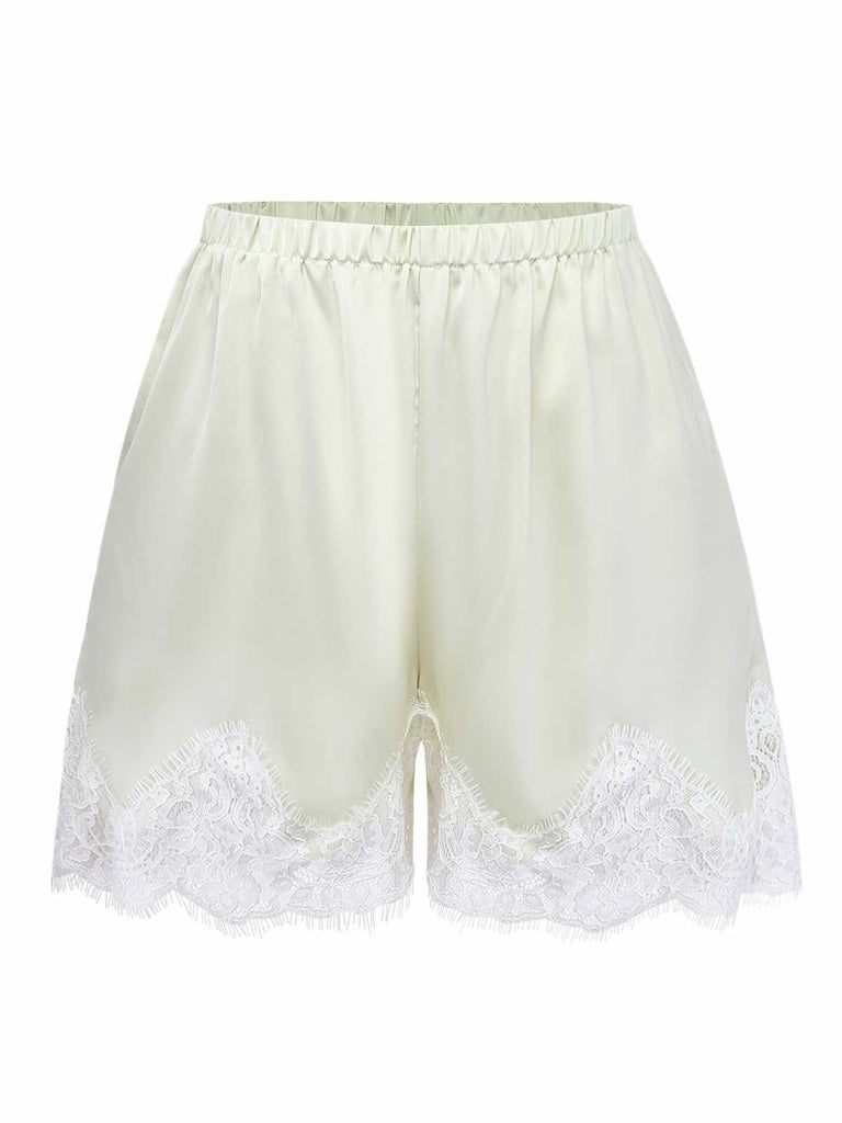 Yellow 1970s High Waist Lace Satin Shorts: beautiful vintage fashion, retro style, classic elegance with timeless appeal