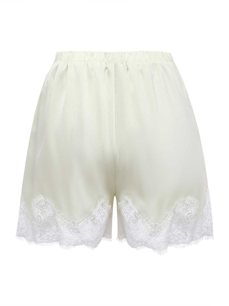 Yellow 1970s High Waist Lace Satin Shorts | vintage fashion, retro style, classic elegance - perfect for retro fashion enthusiasts
