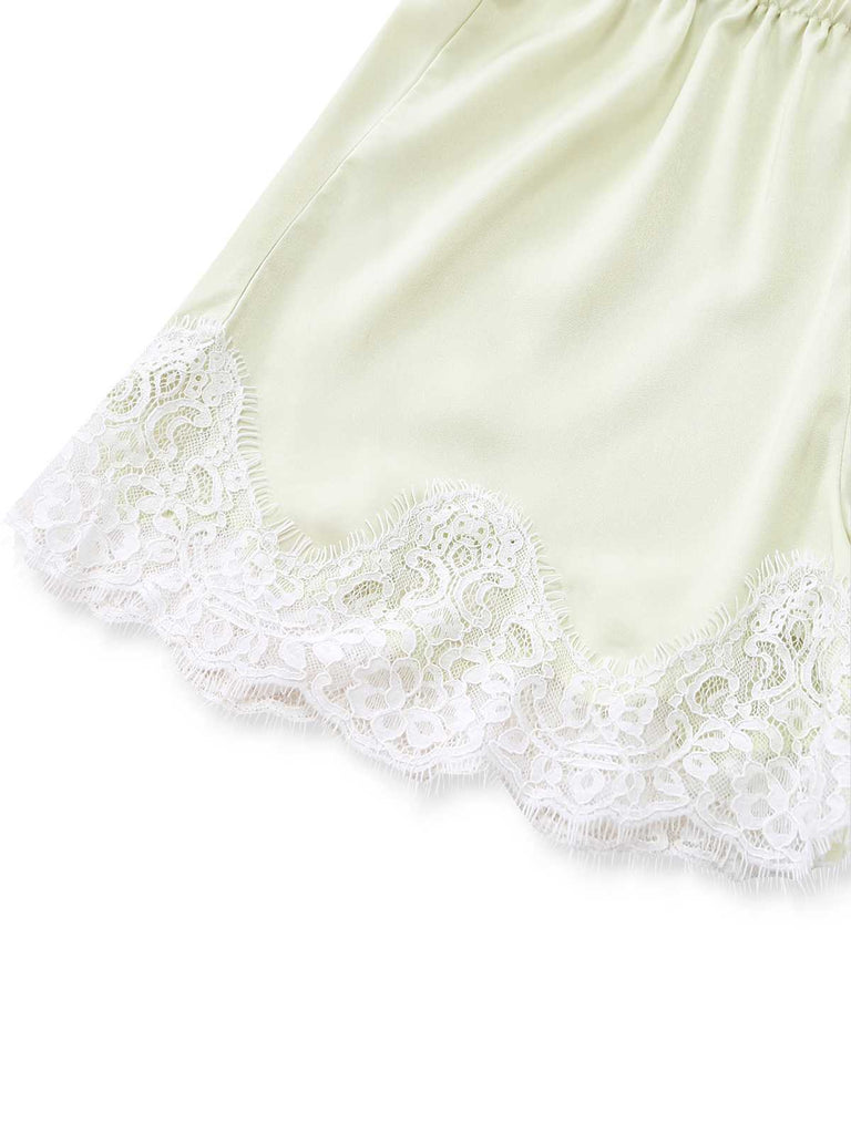 Yellow 1970s High Waist Lace Satin Shorts: beautiful vintage fashion, retro style, classic elegance with timeless appeal