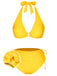 Yellow 1970s Lace-Up Halter Bikini Set, vintage swimsuit, pin-up swimwear - perfect for women who love vintage and retro fashion