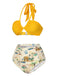 Yellow 1970s Retro Architectural Pattern Halter Swimsuit, vintage swimsuit, pin-up swimwear - perfect for women who love vintage and retro fashion