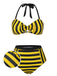 Yellow & Black 1970s Striped Bow Halter Swimsuit, vintage swimsuit, pin-up swimwear - perfect for women who love vintage and retro fashion