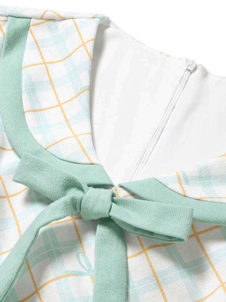 [Pre-Sale] Yellow & Blue 1950s Peter Pan Collar Plaid Bow Dress, vintage dress, retro fashion, rockabilly, pin-up fashion - perfect for women who love vintage and retro fashion