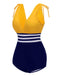 Yellow & Blue 1950s Striped Lace-Up Swimsuit, vintage swimsuit, pin-up swimwear - perfect for women who love vintage and retro fashion