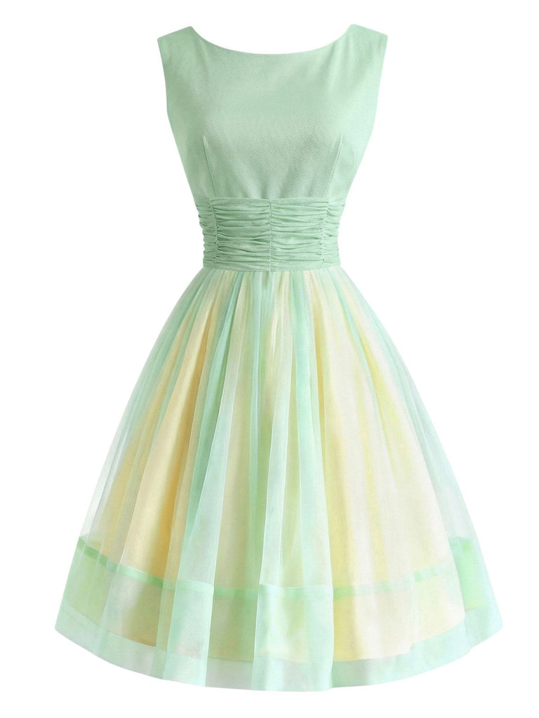 Yellow Green 1950s Boat Neck Mesh Dress - vintage dress, retro fashion, rockabilly