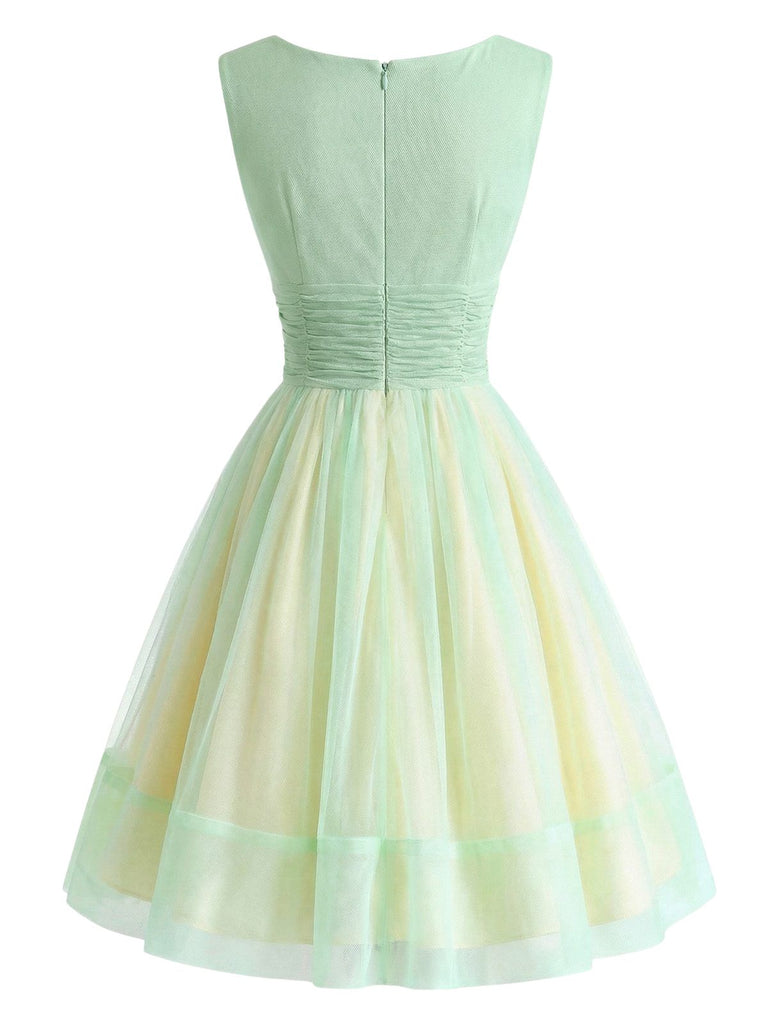 Yellow Green 1950s Boat Neck Mesh Dress - vintage dress, retro fashion, rockabilly