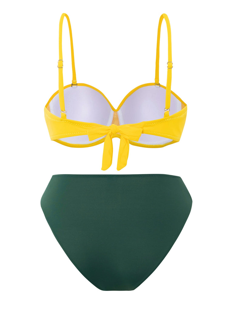 Yellow & Green 1960s Spaghetti Straps Bikini Set - vintage fashion, retro style