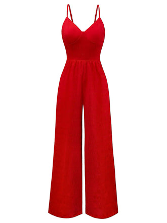 1970s Spaghetti Strap Textured Solid Jumpsuit