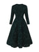 Dark Green 1940s Solid Sequins Long Sleeve Maxi Dress