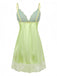 Green 1960s Lace Satin V-Neck Spaghetti Strap Nightgown