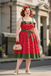 [Plus Size] Red 1950s Strawberry Ruffle Belt Dress