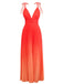 Orange 1930s Slip V-Neck Gradient Pleated Maxi Dress