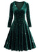 Dark Green 1940s V-Neck Star Velvet Dress