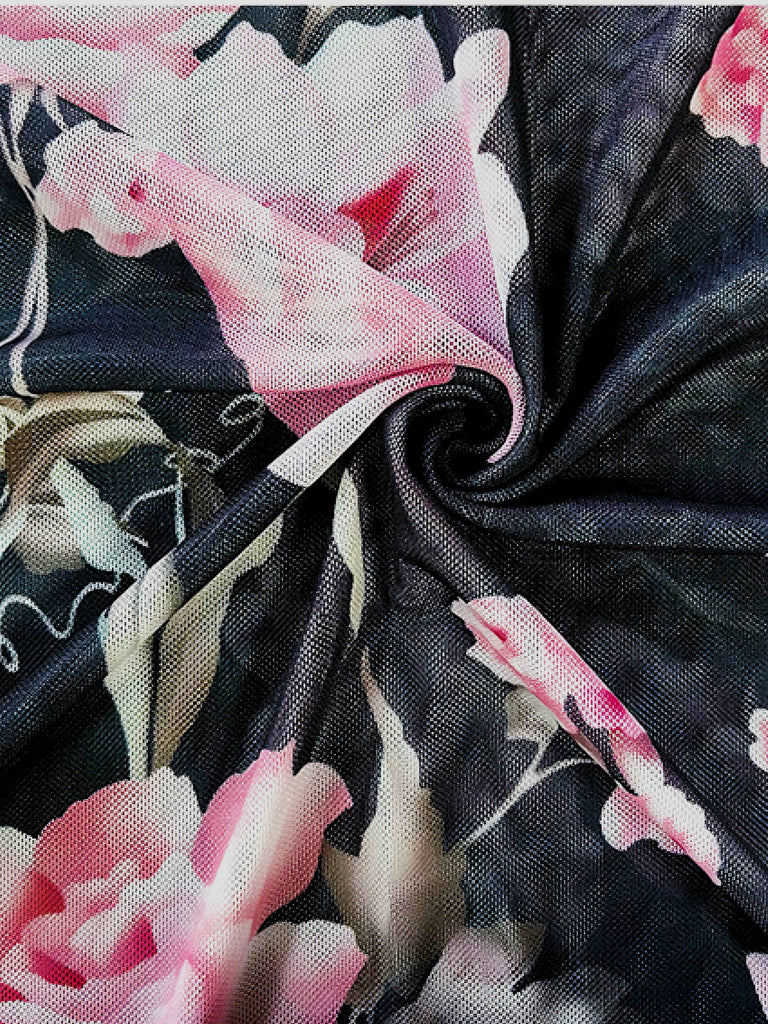 Black 1930s Floral Ruffled V-Neck Pajama Set