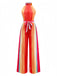 Multicolor 1960s Round Halter Belted Stripe Jumpsuit