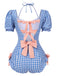 1950s Bow Puff Sleeve Gingham Plaid Swimsuit