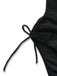 Detailed shot of the adjustable side-tie drawstring on the black one-piece swimsuit.