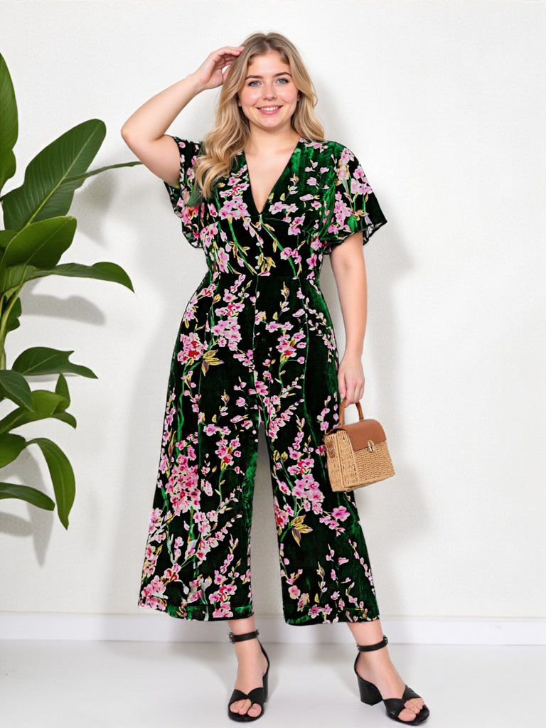[Plus Size] Green 1930s Velvet Vintage Jumpsuit