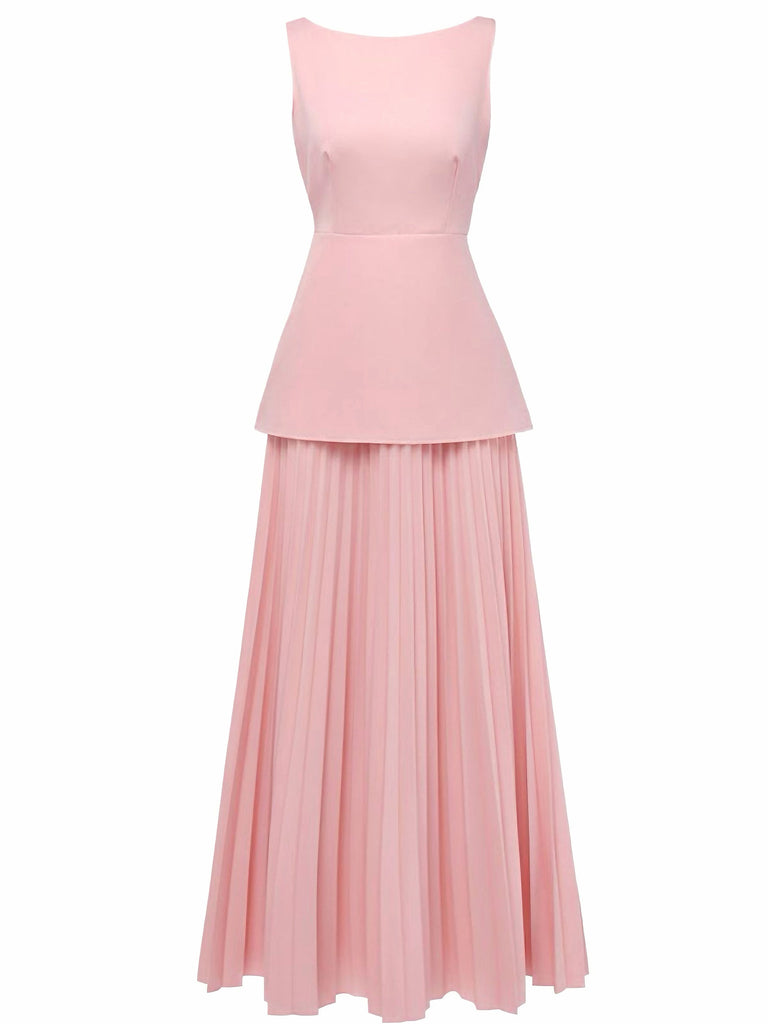 2PCS 1930s Sleeveless Boat Neck Knit Top & Pleated Maxi Skirt