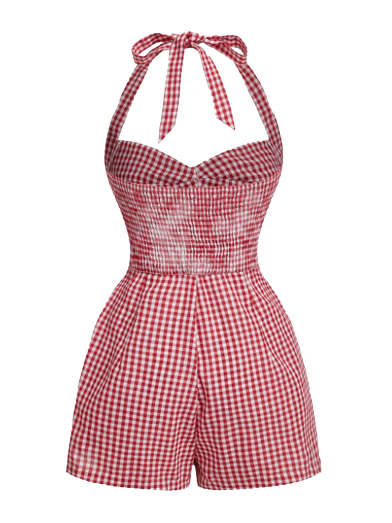 1950s Halter Gingham Plaids Bow Romper