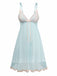Green 1960s Mesh Lace Patchwork Bow Straps Nightdress