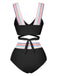 1940s Rainbow Lace-Up Patchwork Strap Bikini Set