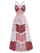 Multicolor 1930s Quilt Floral Print Ruffled Strap Dress
