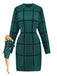 Green 1960s Crew Neck Plaid Knit Sweater Dress