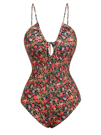 1930s Spaghetti Strap Ditsy Floral One-Piece Swimsuit