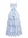 Blue 1970s Spaghetti Strap Floral Tiered Dress