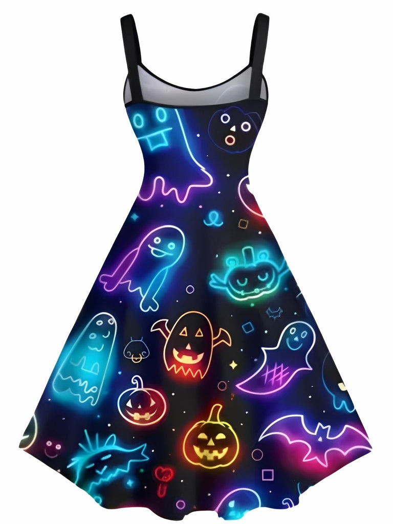 [Pre-Sale] 1950s Halloween Pumpkin Ghost Neon Color Dress