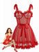 Red 1960s Solid 3D Floral Lace-Up Sleepwear