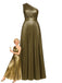 Gold 1980s Metallic One-Shoulder Pleated Party Dress