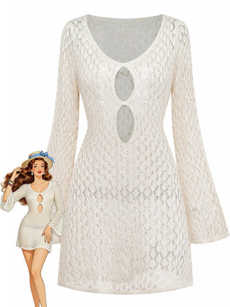 1970s Boho Crochet Hollow-Out Cover-Up