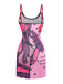 Pink 2000s Slip Lace Trim Cartoon Print Dress