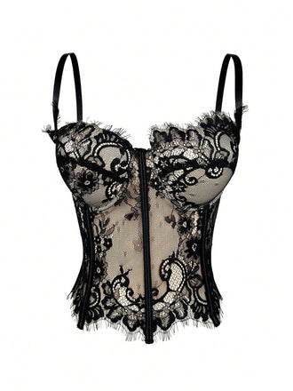 Black 1980s Lace Steampunk Herringbone Corset