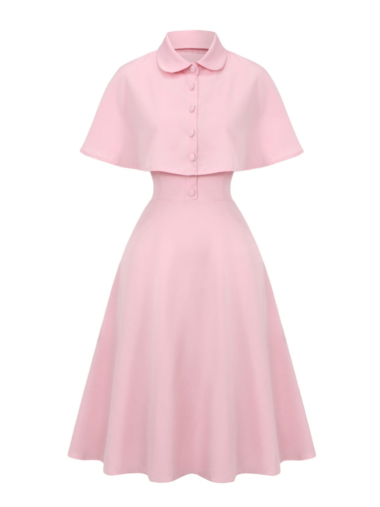 1950s Solid Lapel Capelet Dress