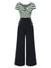 Blue 1950s Hollow Bow Stripe Patchwork Jumpsuit