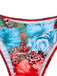Detail shot of the bikini bottom's waistband featuring a bright blue hibiscus floral design.