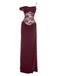 Front studio view of the maxi dress in deep burgundy, featuring the same lace bodice design.