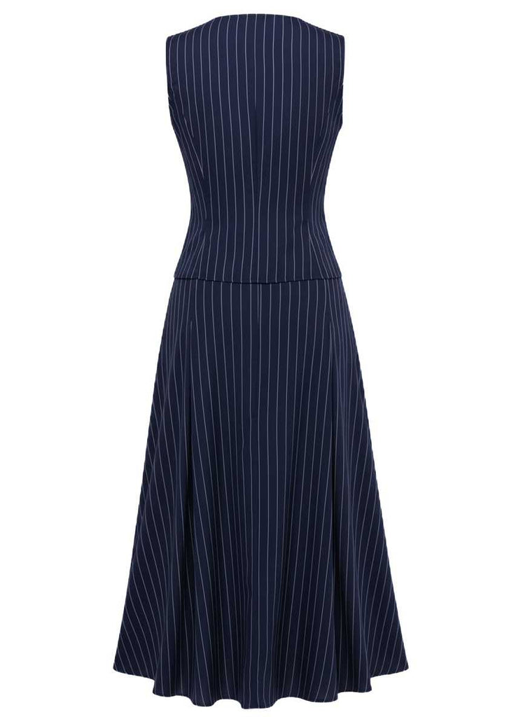 2PCS 1940s Stripe Sleeveless Vest & Midi Skirt