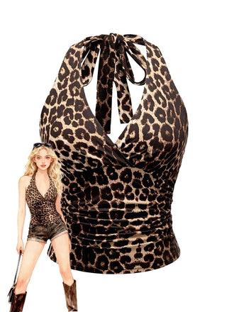1980s Leopard Print Halter Neck Wrap Top