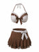 3PCS Brown 1970s Polka Dot Ruffle Halter Swimsuit Set