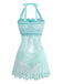 Aqua Blue 1980s Lace Bow Lingerie Set