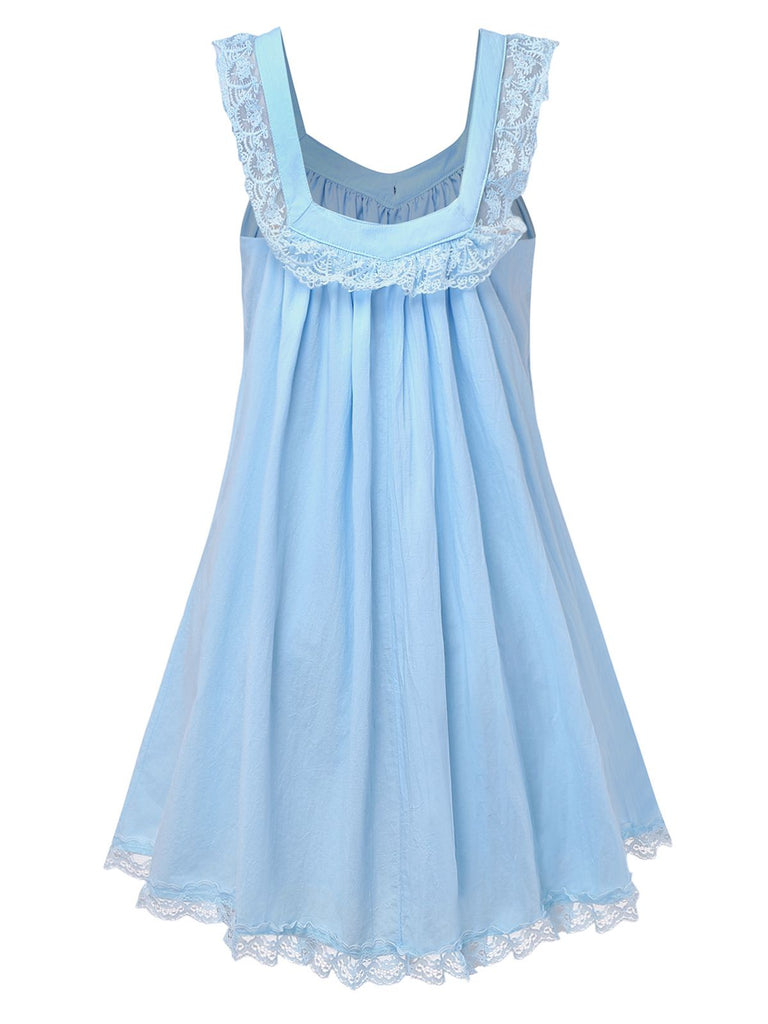 1960s Solid Bow Backless Lace Babydoll Dress